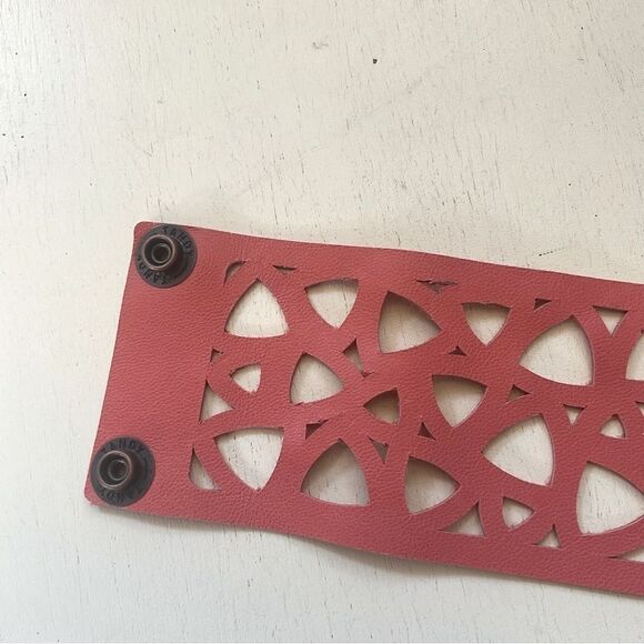 LEATHER Cuff Handmade Wide Cutout Salmon Color - Picture 6 of 6